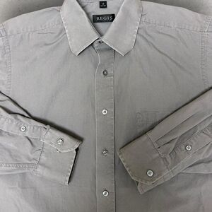 Regis Men's Button Up LS Dress Shirt Gray Size 16 34/35 Large Fine Cotton‎